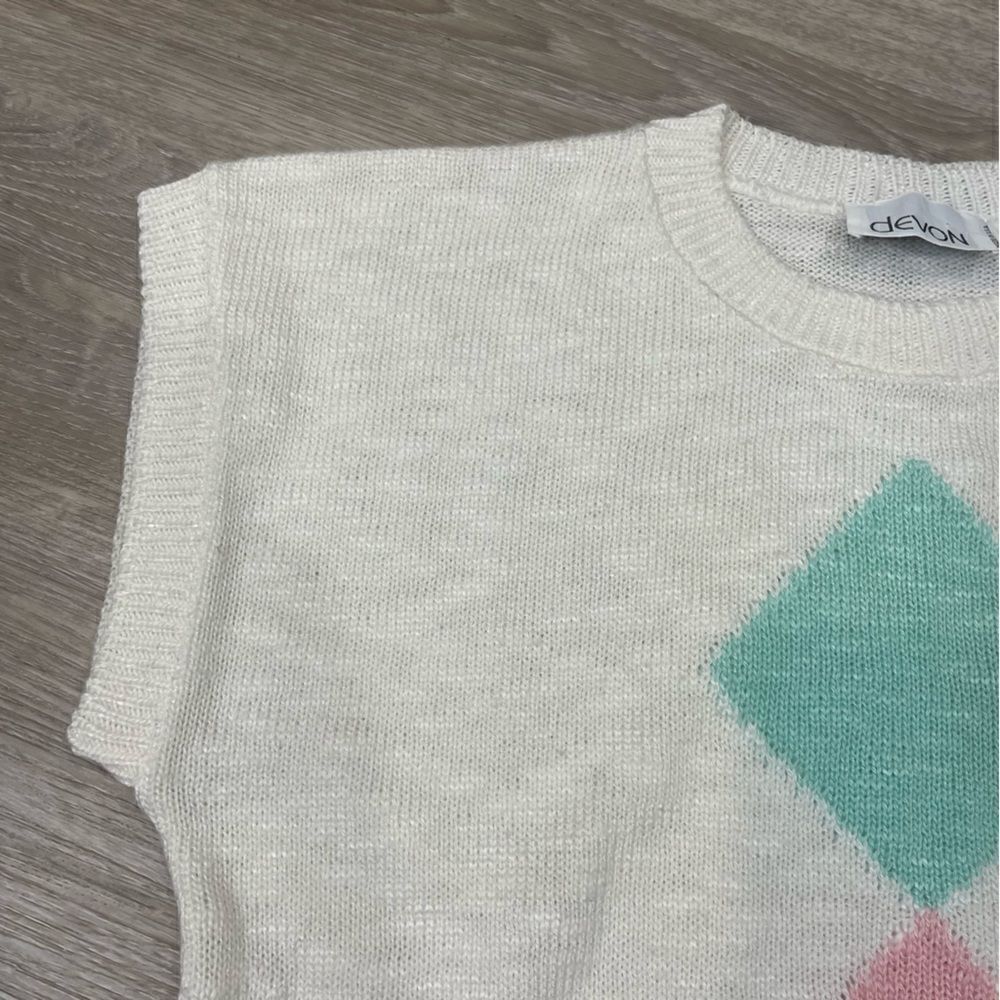 Vintage Devon Argyle Printed Knit Vest T-shirts Print Top Preppy School Outfit - Picture 7 of 9